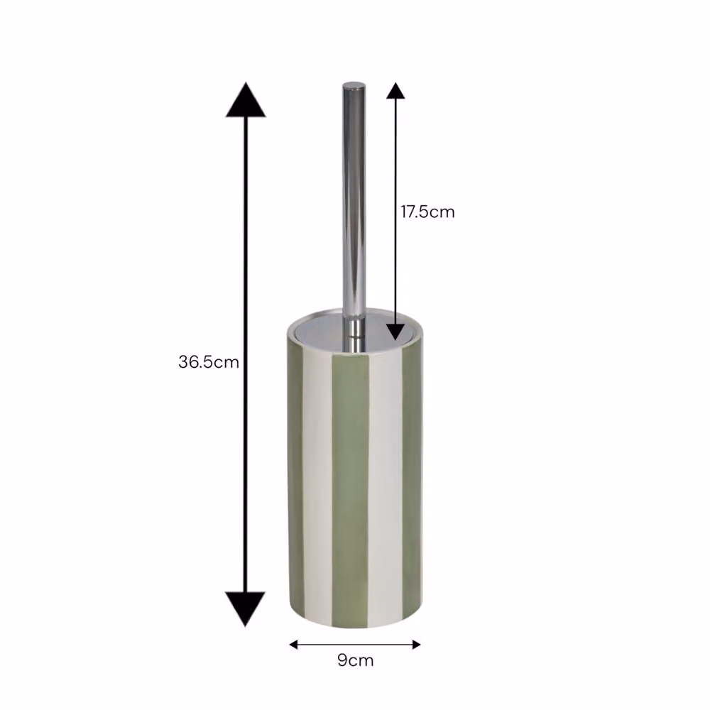 Showerdrape Pier Green and White Striped Freestanding Ceramic and Metal Toilet Brush and Holder – 2