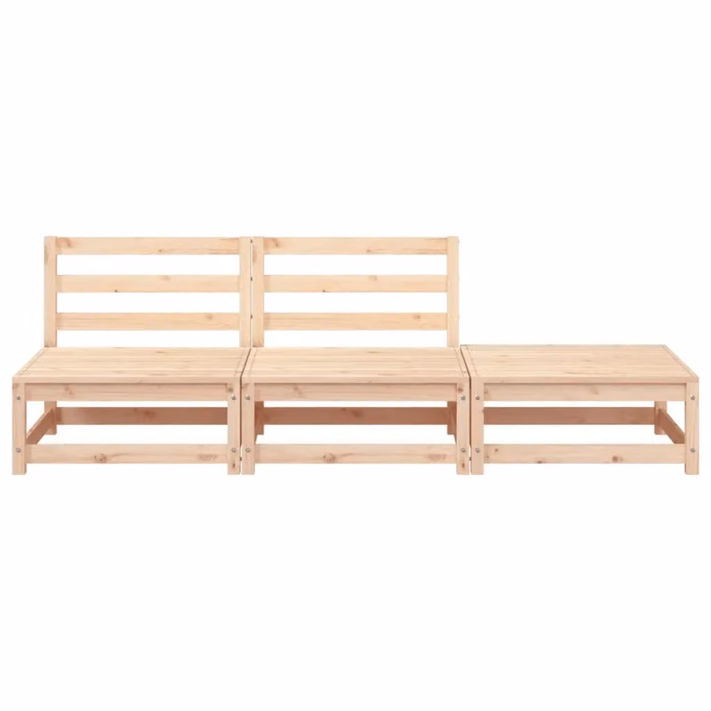 Berkfield Home Armless Garden Sofa and Matching Ottoman in Brown Solid Pine Wood – 2