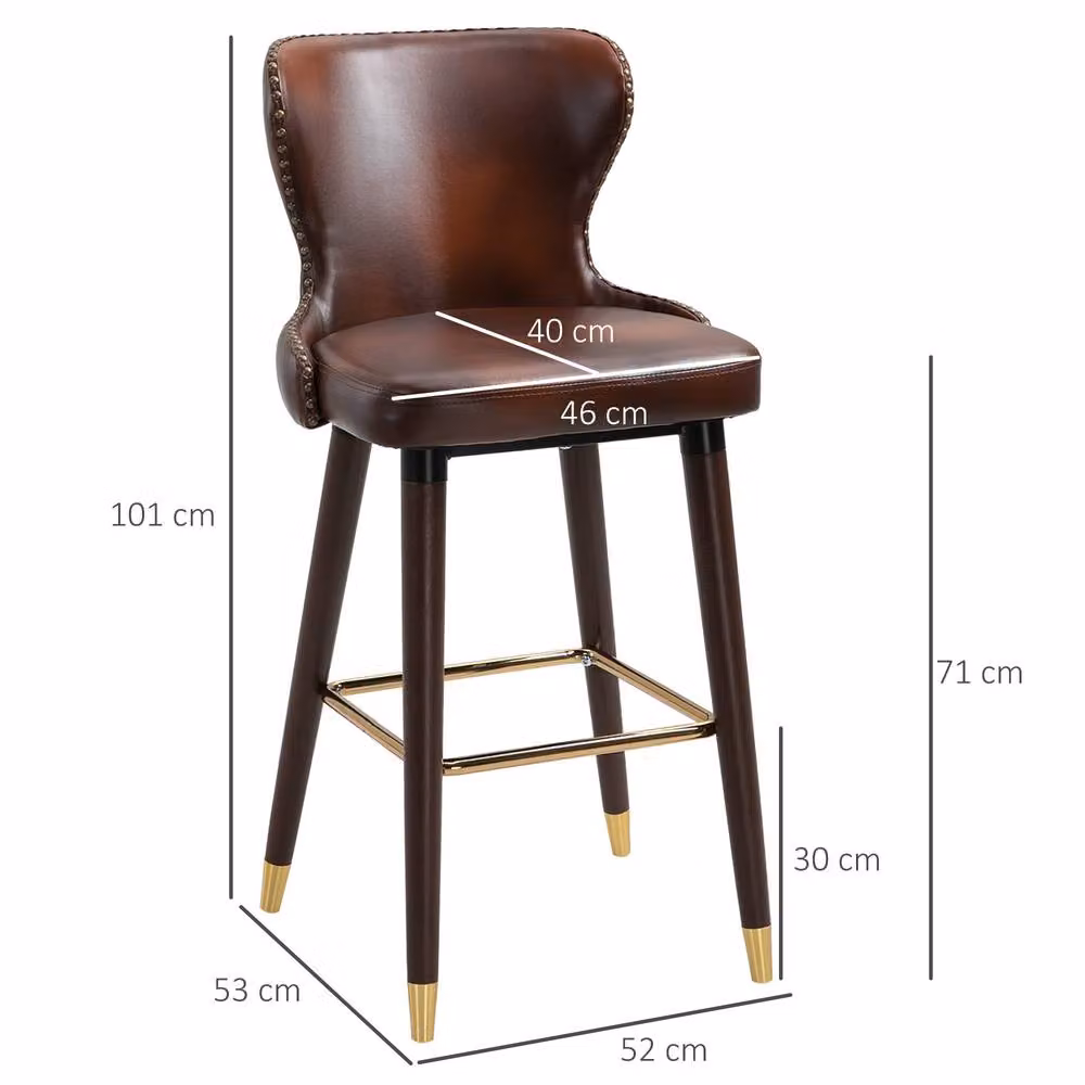ERGOVEXA Set of 2 Brown PU Leather Bar Stools with Rubberwood Legs – 5