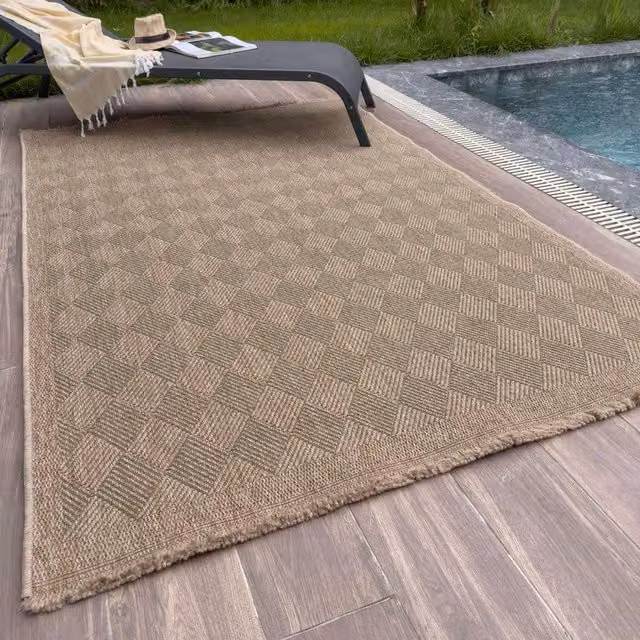 THE RUGS Green Jute-Look Diamond Design Outdoor Garden and Patio Rug, W: 80 cm, L: 150 cm