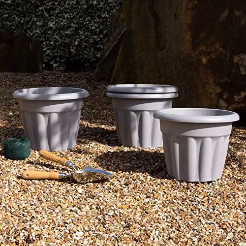 Wham Vista Round Plastic Garden Planters, Grey, 4 x Diameter: 33 cm, Height: 25 cm – 1