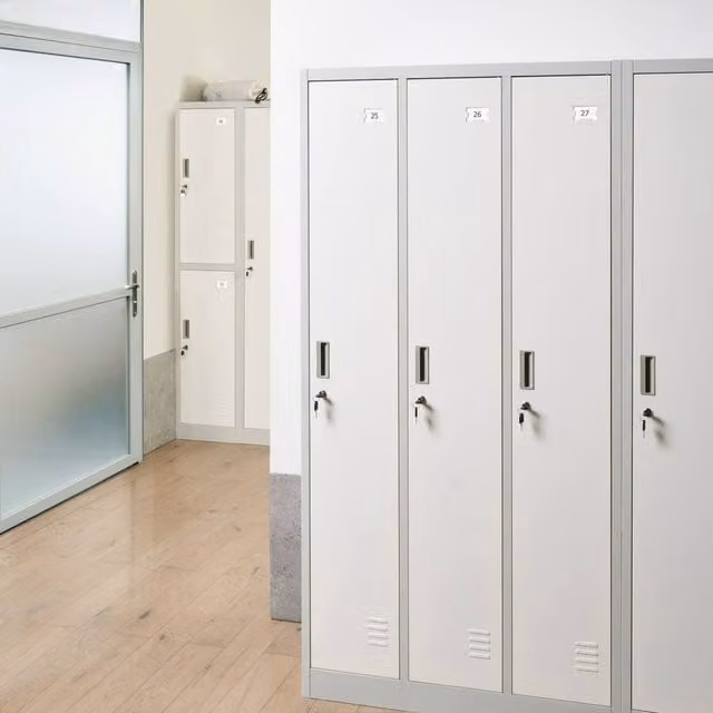 Wyld and Coco Lockable Three Door Steel Storage Locker in White, W90 x H180 x D40 cm