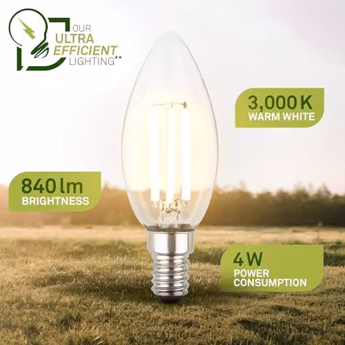 Briloner Set of 2 E14 Filament LED Candle Bulbs, Warm White, 4W, 35 x 98 mm – 2