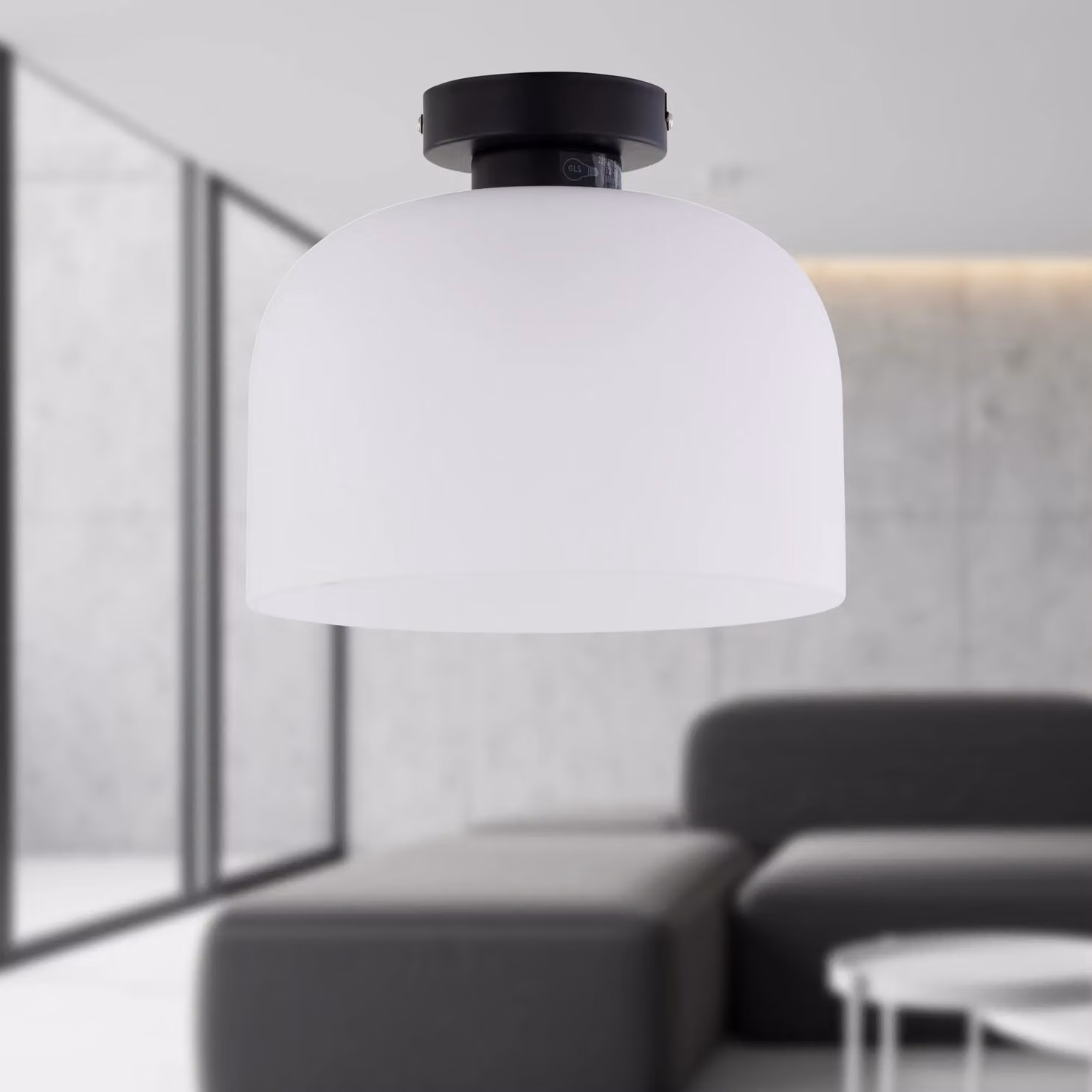 First Choice Lighting Victoria Black Modern Round Flush Ceiling Light with Glass Shade – 2