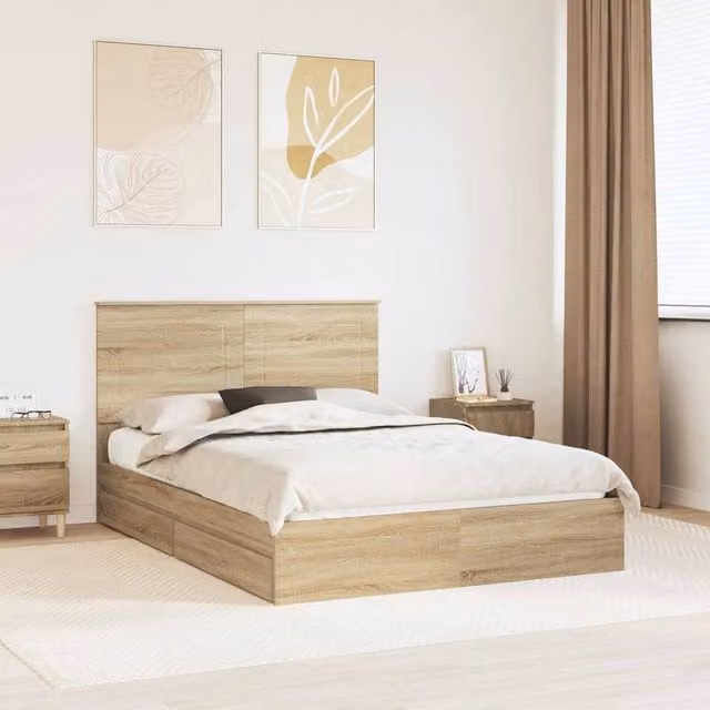 Berkfield Home Sonoma Oak Storage Bed with Drawer, Brown, W: 140 cm, L: 190 cm
