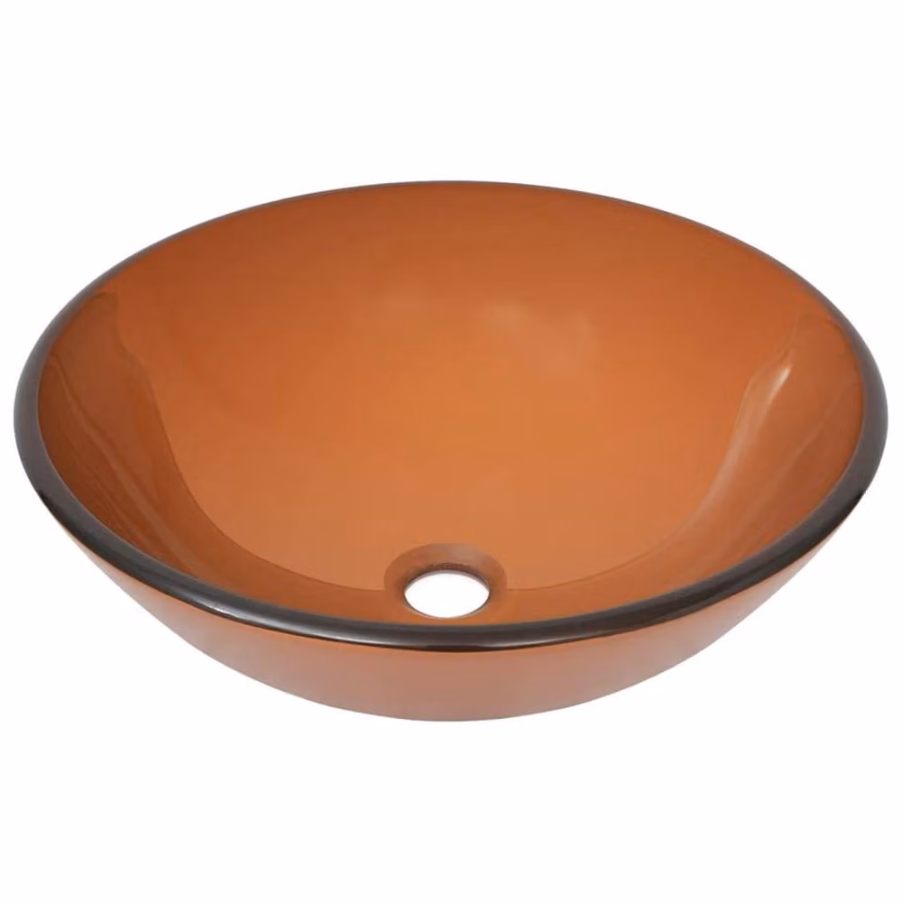 Berkfield Home Round Brown Tempered Glass Countertop Bathroom Sink with Gold Tap and Push Drain – 3
