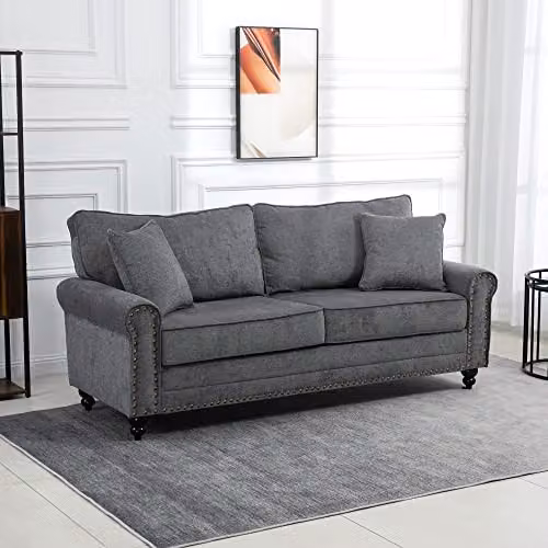 HOMCOM 3 Seater Fabric Sofa in Grey with Rubberwood Legs – 2