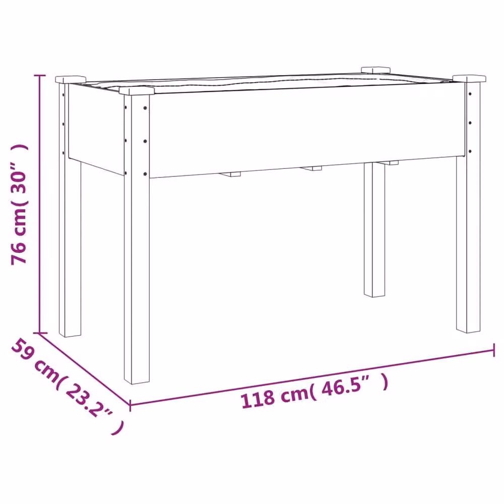 Berkfield Home Grey Solid Wood Fir Planter with Liner W: 118 cm, D: 59 cm, H: 76 cm – 6