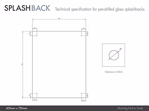 Generic Clear Glass Kitchen Splashback with Matt Black Fixing Caps, W: 60.0 cm, H: 75.0 cm – 2