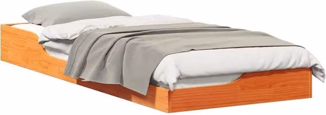 Berkfield Home Modern Floor Bed Frame in Waxed Brown Solid Pine Wood, W: 80 cm, L: 220 cm