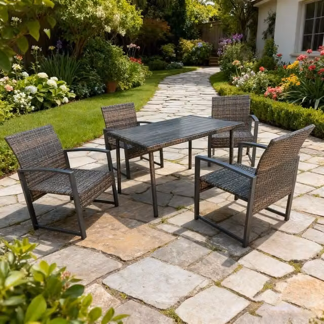 Furniture One Modern Brown Rattan Garden Dining Set with Metal Frame