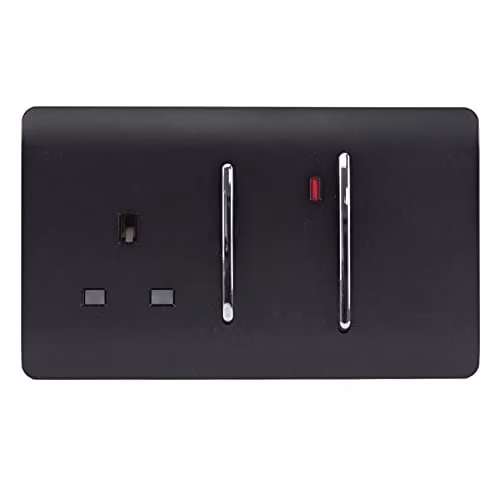 Trendi Combination 45 A Cooker Switch and Single Plug Socket with Neon Indicator, Matt Black – 1
