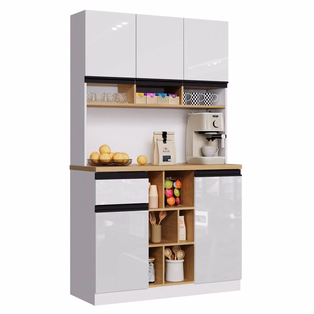 Merax Modern High Gloss White Kitchen Storage Cabinet with Hinged Doors and Shelving – 5
