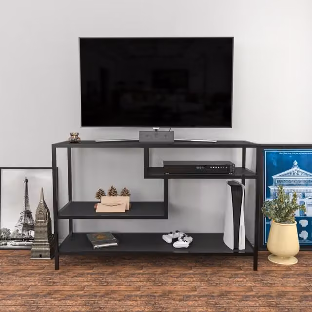 Decorotika Robbins Industrial TV Unit in Anthracite and Black, W/D/H: 120 x 39 x 75 cm