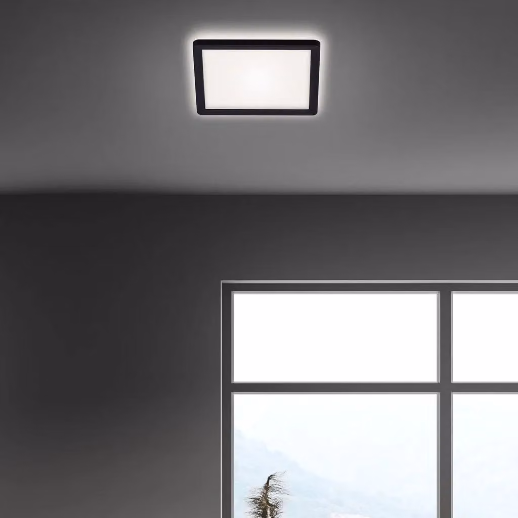 Briloner Leuchten 7153-415 LED Ceiling Light with Backlight Effect, 12W, 1400 Lumen, 4000K, White/Black, W/D/H: 19 x 19 x 2.8 cm – 5