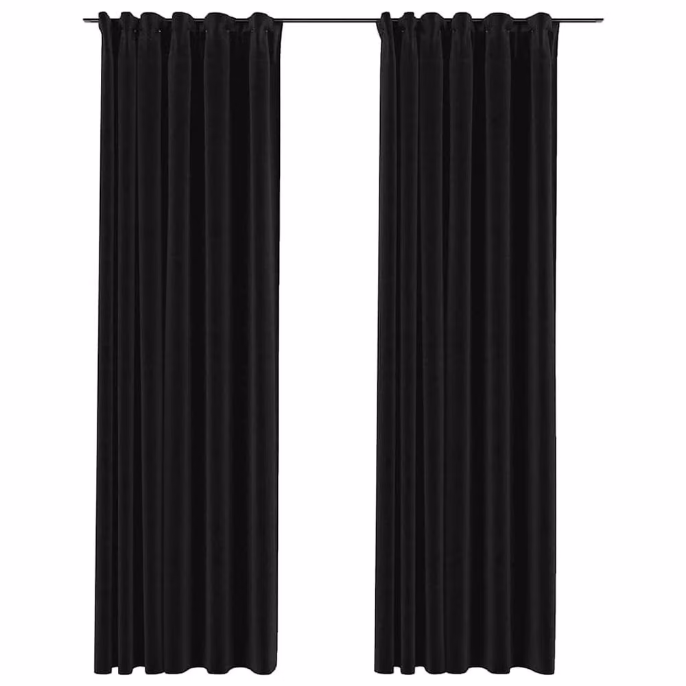 Berkfield Home Linen-Look Blackout Curtains with Hooks, 2 Pack, Anthracite Black, W: 140 cm, H: 225 cm – 2