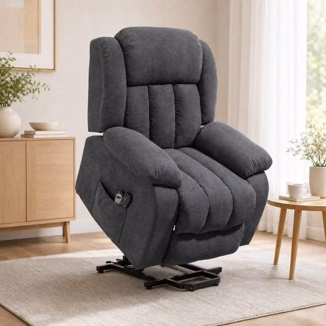 STILVORA Grey Fabric Powered Lift Assist Recliner Chair with Armrests – 1