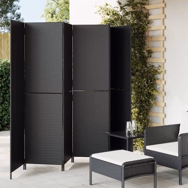 Berkfield Home 6 Panel Black Poly Rattan and Steel Room Divider