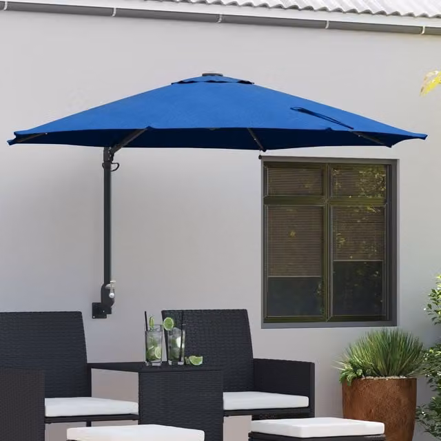 Berkfield Home Wall-mounted Garden Parasol with LEDs in Azure Blue, Diameter: 248 cm