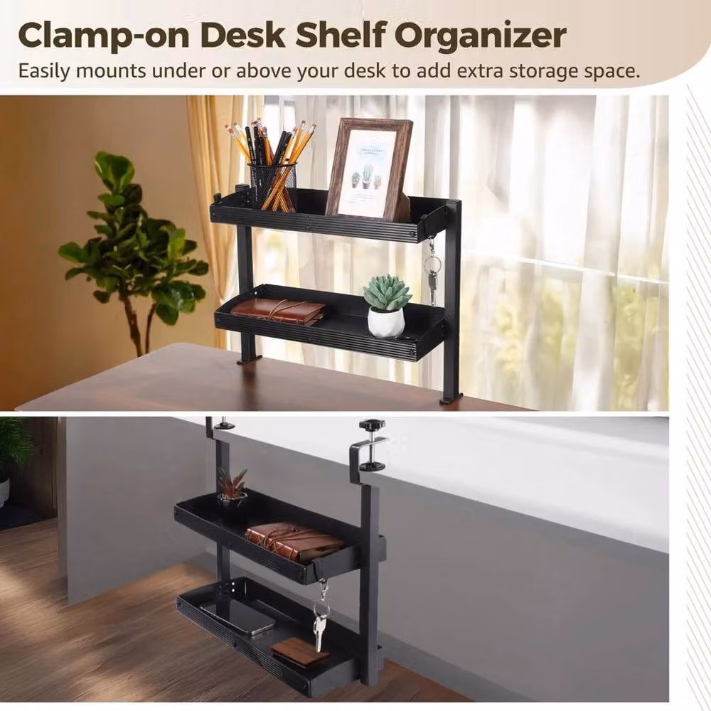 VOGREX Clamp on Desk Shelf in Black – 3