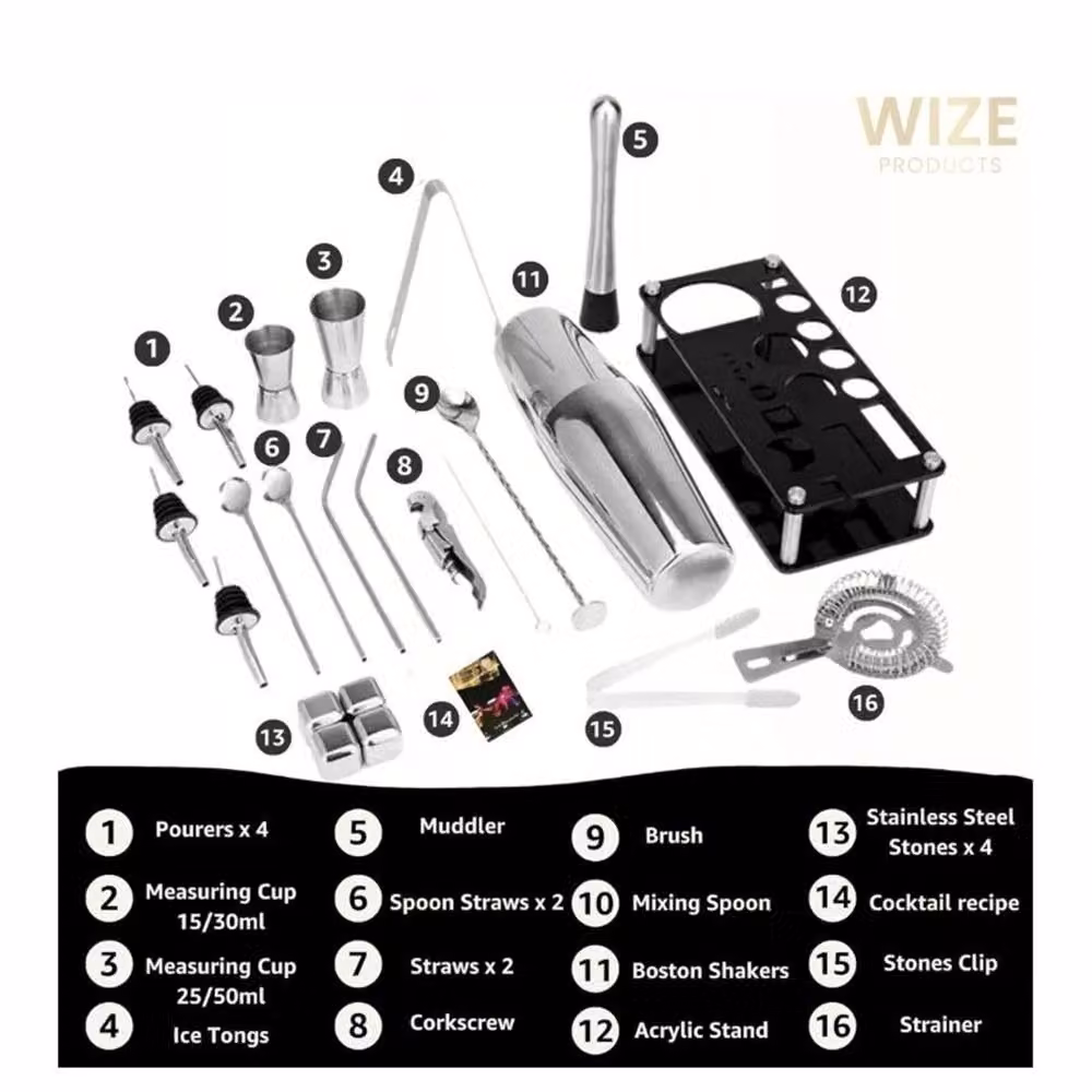 Nordara 23 Piece Stainless Steel and Acrylic Cocktail Making Bar Tools Gift Set in Silver with 750ml Shaker – 2