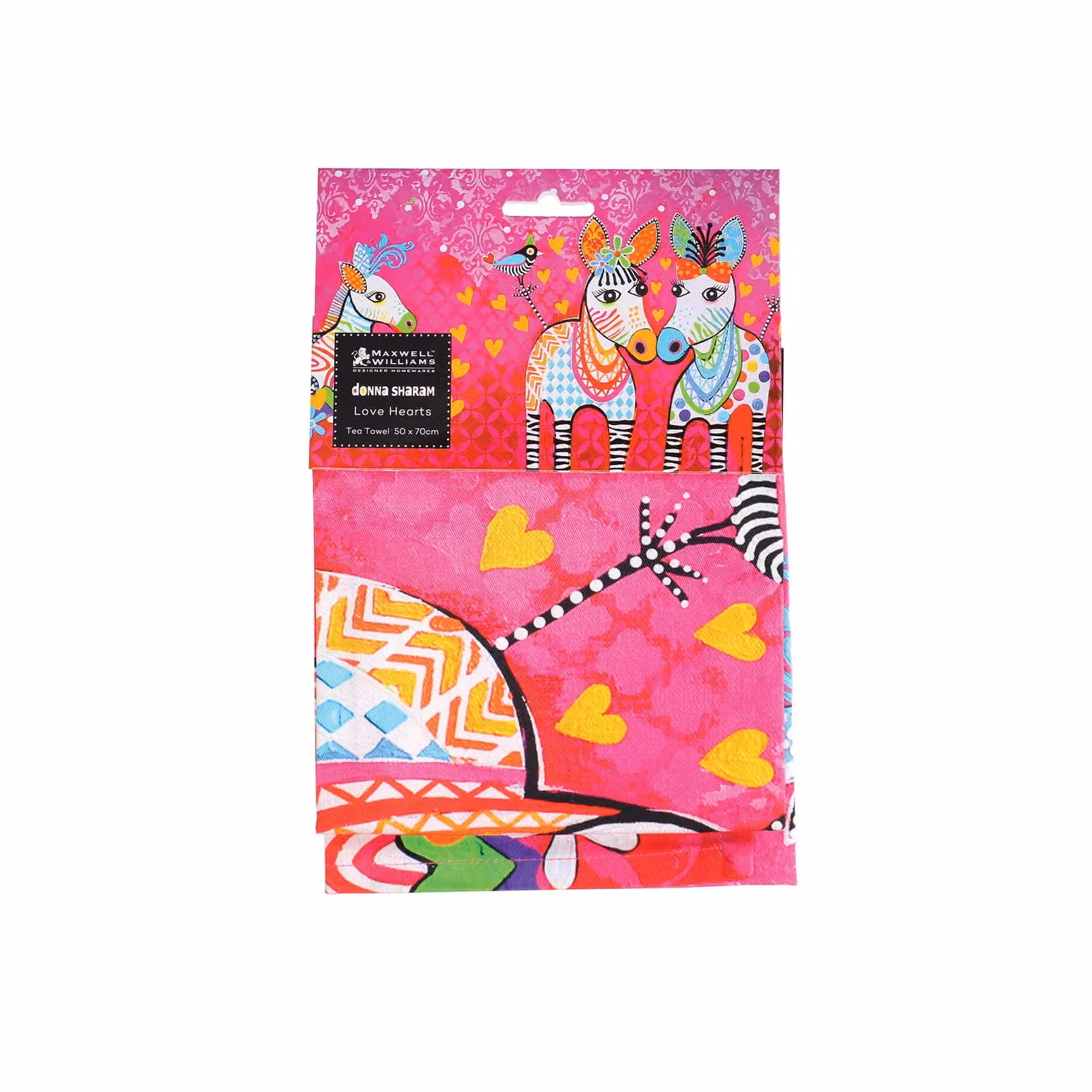 Maxwell & Williams Love Hearts Zig Zag Zebra Print Cotton Tea Towel in Pink and Multicolour – 3