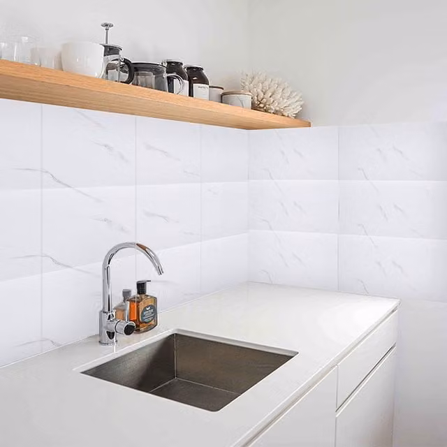 Livingandhome 10-Piece White Marble Grain Self-Adhesive PVC Wall Sticker Set