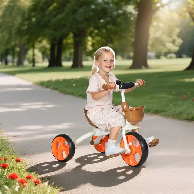 AIYAPLAY Toddler Tricycle with Push Handle and EVA Foam Wheels, Orange