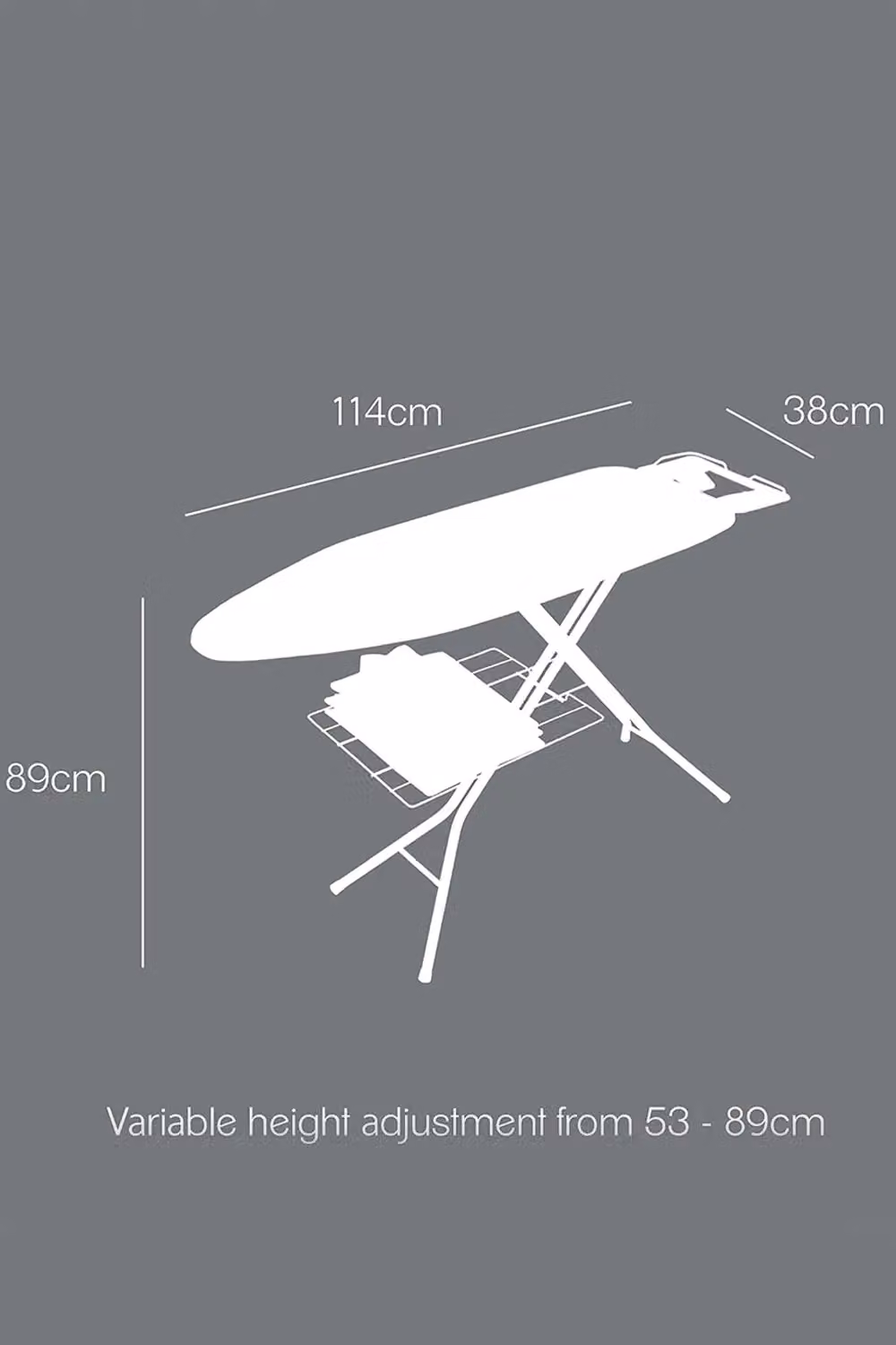 Metaltex Antares Height Adjustable Ironing Board with Iron Rest and Linen Shelf, Zigzag, W: 89 cm, D: 38 cm, H: 114 cm – 2