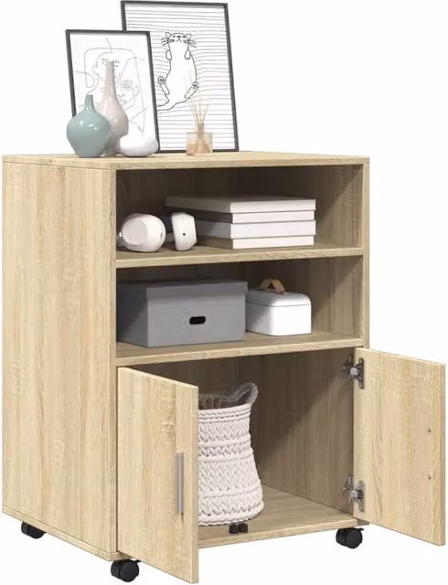 Berkfield Home Rolling Cabinet in Sonoma Oak Natural, W: 60 cm, D: 48 cm, H: 81 cm – 1