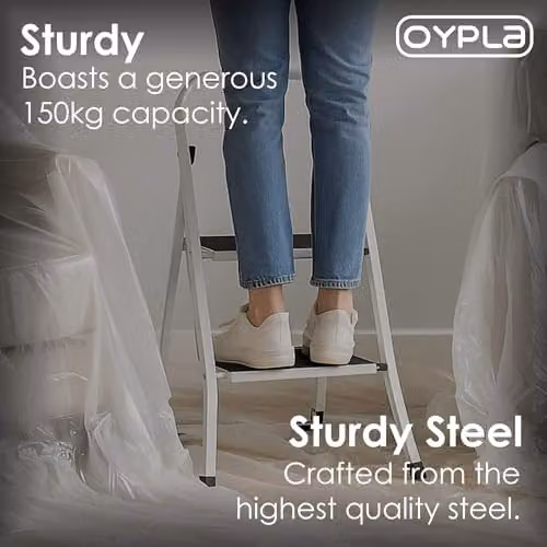 Oypla 2 Step Foldable Steel Stepladder with Non-Slip Rubber Feet in White – 3