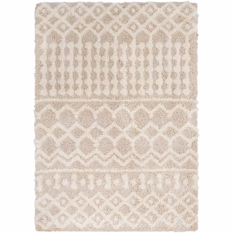 Livabliss Urban Geometric Shag Rug in Cream and Beige, W/D/H: 200 x 290 x 1 cm