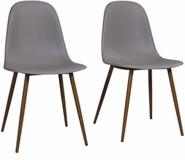 Dorel Pack of 2 Copley Grey Plastic and Metal Mid-Century Dining Chairs