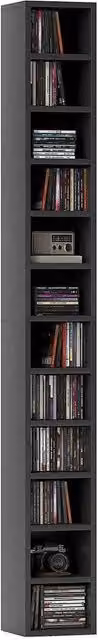 FLAVORA Black Matt Narrow Tall Media Tower with 204 CD Capacity