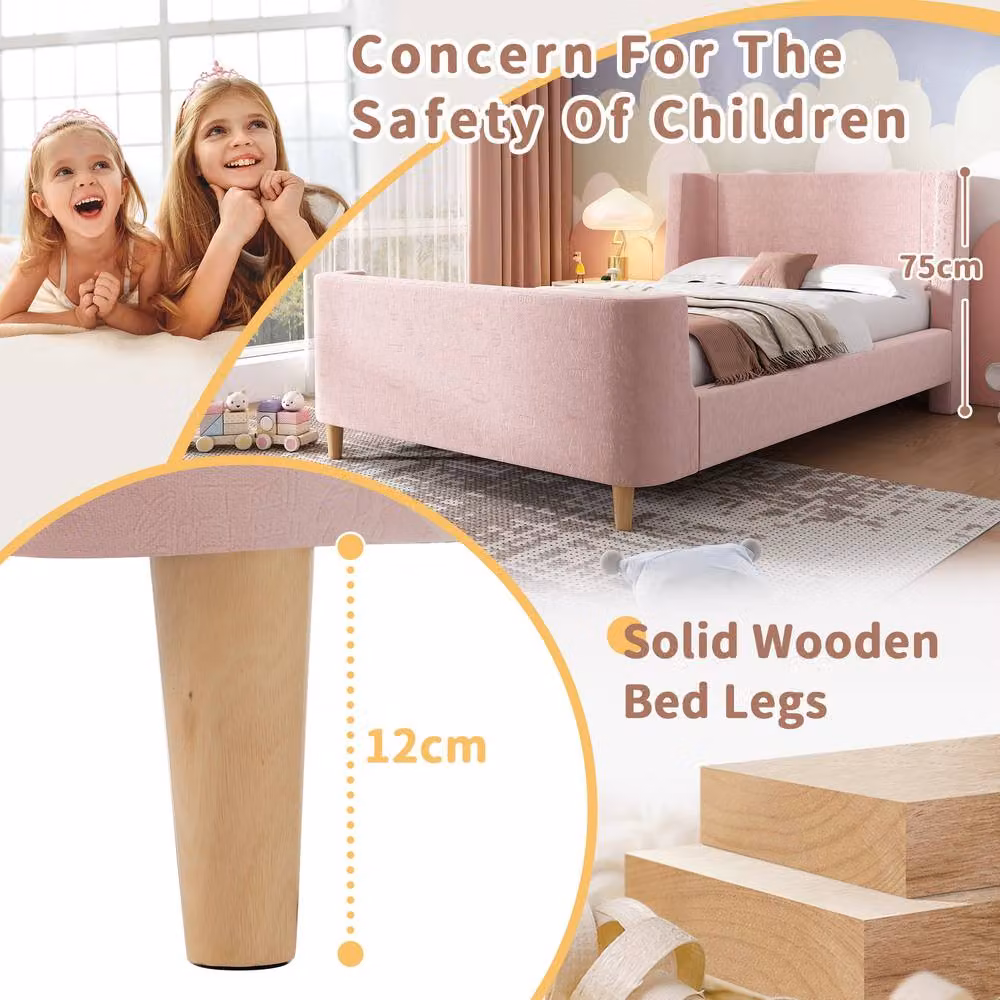 ModernLuxe Pink Velvet Upholstered Single Bed with Abstract Cosmic Pattern, W/D/H: 90 x 190 x 76 cm – 3