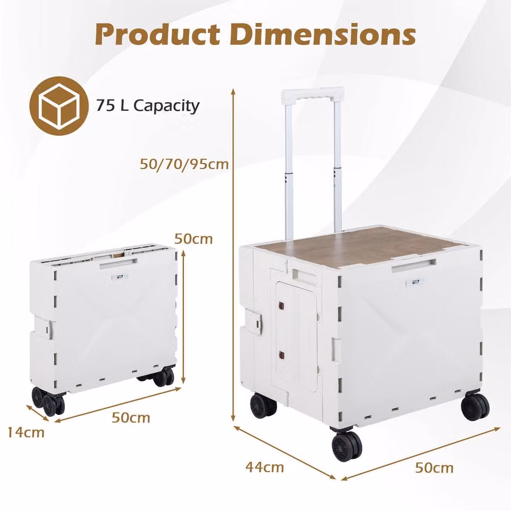 Costway Foldable Utility Cart and Collapsible Tool Box Shopping Trolley with Lid, White – 2