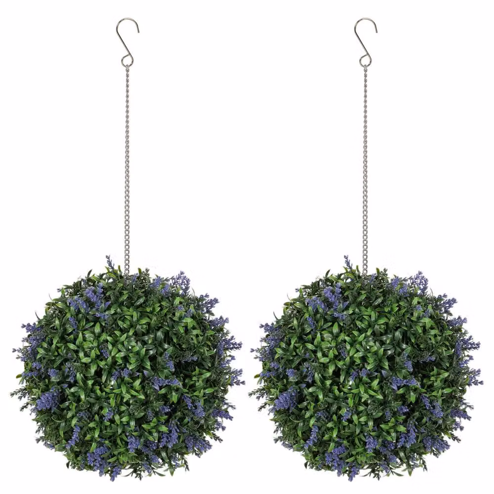 STILVORA Set of 2 Purple Artificial Lavender Topiary Balls, Diameter: 27 cm – 4