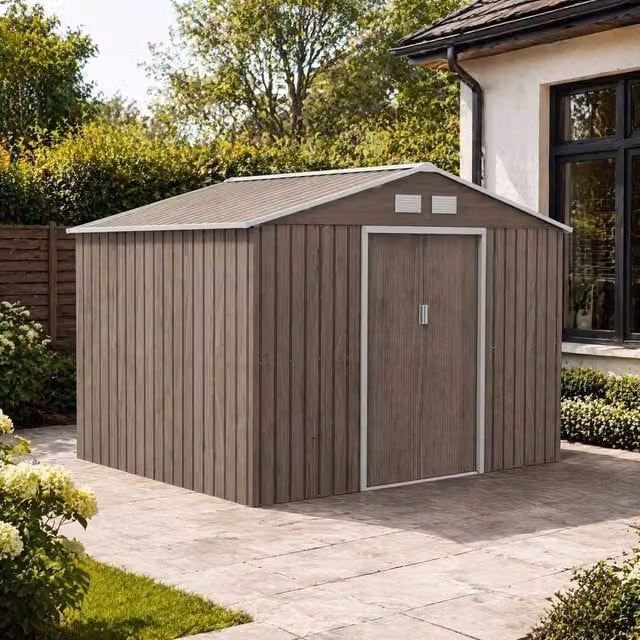 STILVORA Galvanised Steel Garden Shed with Sliding Doors and Gable Roof in Brown, W/D/H: 277 x 192 x 183 cm – 1
