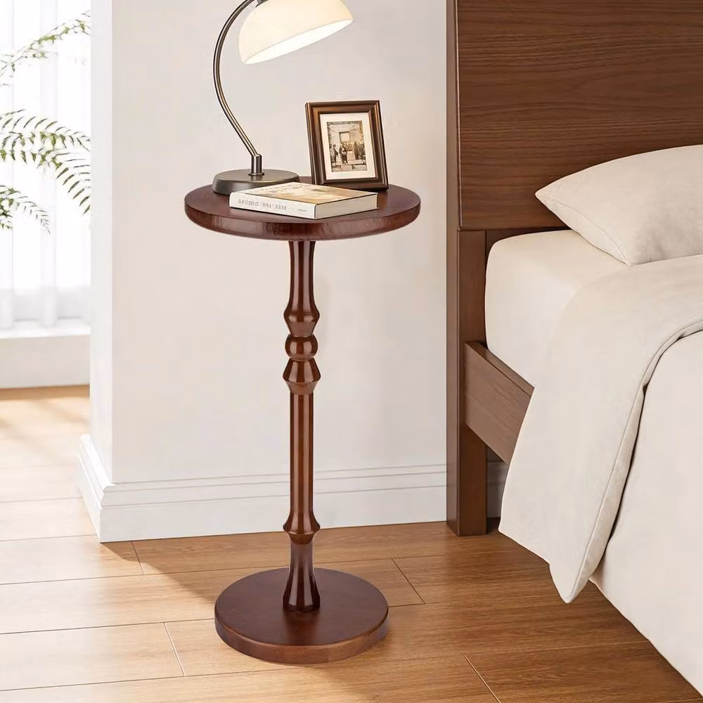 FORGEVIO Lampaggio Round Side Table in Brown Oak Wood, W/D/H: 58.0 x 29.7 x 58.0 cm – 4