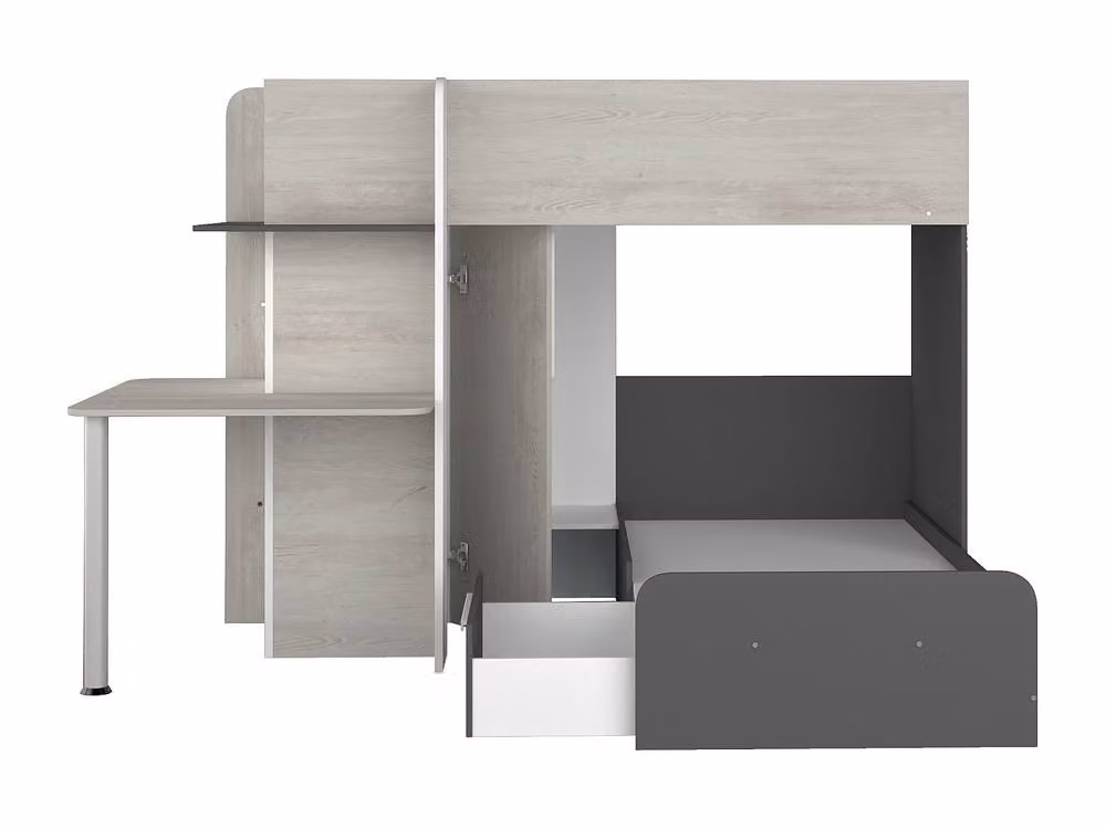 Vente-unique Corner Bunk Beds with Desk and Stairs, Grey, White and Black, W/D/H: 190 x 90 x 160.1 cm – 2