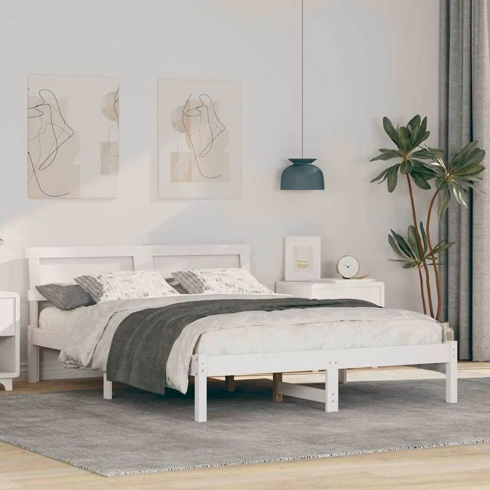 Berkfield Home Modern Pine Wood Bed with Headboard and LED Strip Lights, White, W: 120 cm, L: 190 cm – 2