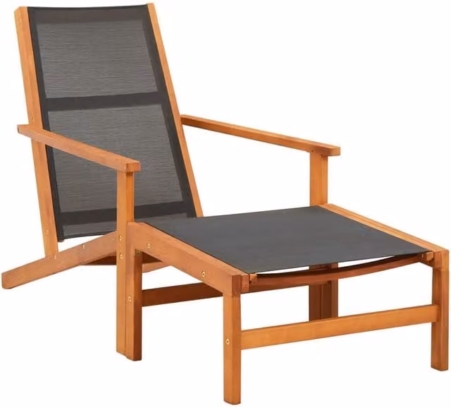 Berkfield Home Garden Chair with Footrest in Black Solid Eucalyptus Wood and Textilene