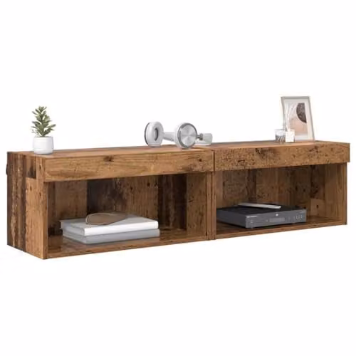 vidaXL 2-Piece Modern TV Cabinet Set in Brown Engineered Wood with Integrated Lighting and Internal Shelves