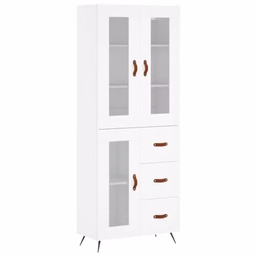 vidaXL Modern White Highboard with Glass Doors and Internal Shelves, W/D/H: 69.5 x 34 x 180 cm – 1