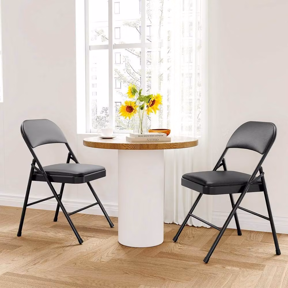 London Boutique Set of 8 Black Padded Folding Dining Chairs with Backrest – 2