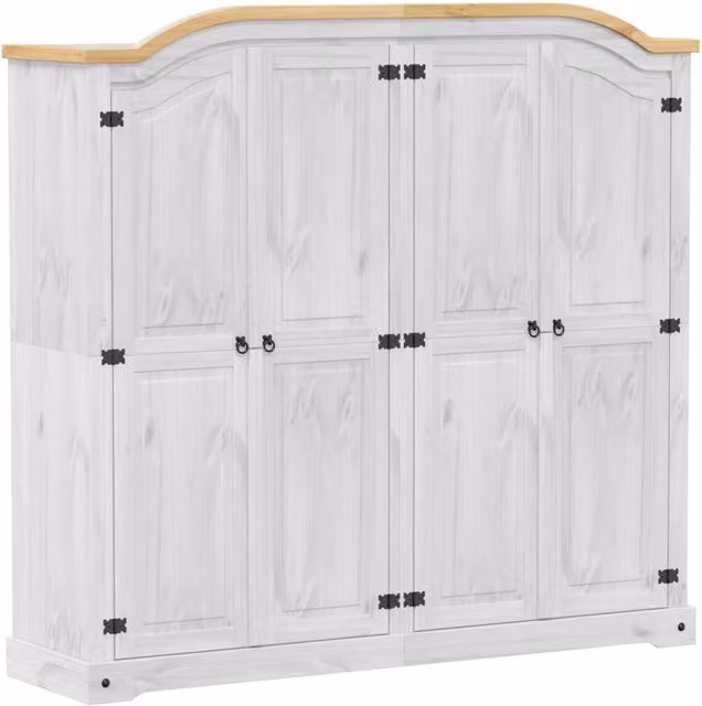 Berkfield Home Corona White Wardrobe in Solid Pine Wood, W/D/H: 194 x 52 x 186 cm