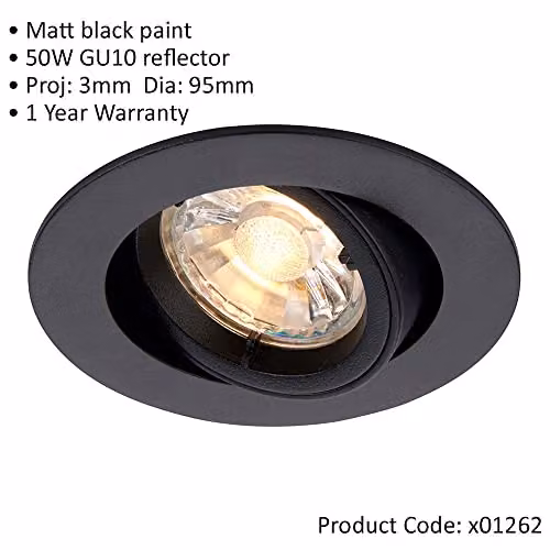Loops 4 Pack Dimmable Directional Tilting Ceiling Downlight, Matt Black Aluminium, Fits 80mm Hole, GU10 50W – 2