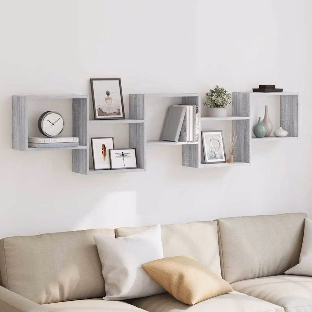 Berkfield Home Wall Mounted Cube Shelf with 5 Compartments in Grey Sonoma Engineered Wood – 2