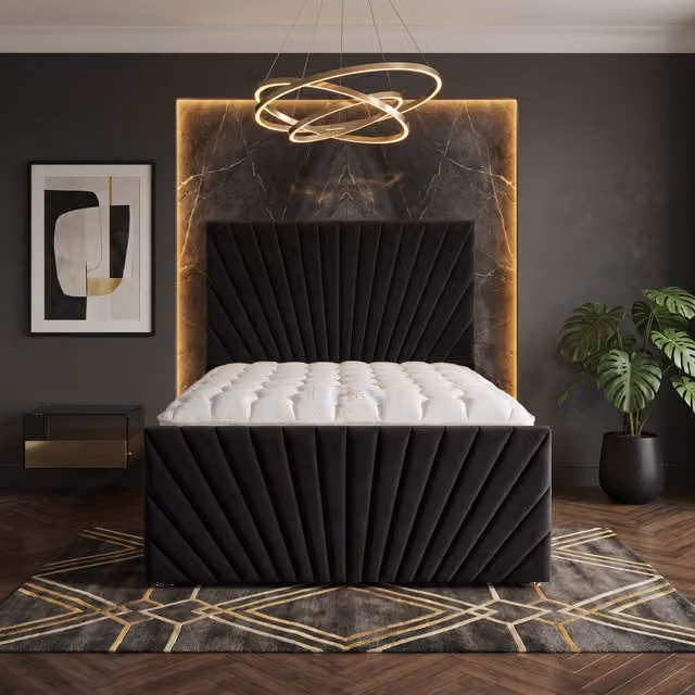 Somnior Beds Ltd Sunrise Velvet Divan Bed with Mattress and Drawers in Black, Double