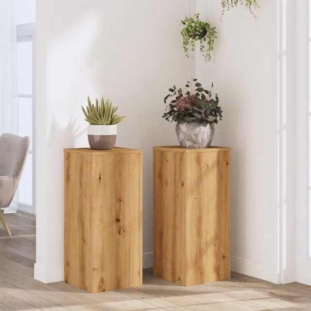 Berkfield Home Artisan Oak Plant Stands, 2 Pack, Brown, W/D/H: 30 x 30 x 70 cm